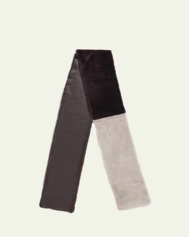 Two-Tone Dyed Merino Shearling Colorblock Scarf